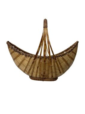 Vintage Hand Woven Ratan Boat Basket With Handle Decor Bread Basket‎ Planter